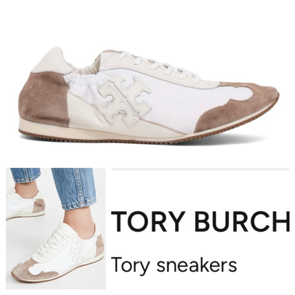 TORY BURCH NWOT Bicolor Mixed Leather Trainer Sneakers & Tory Burch Dust Bag